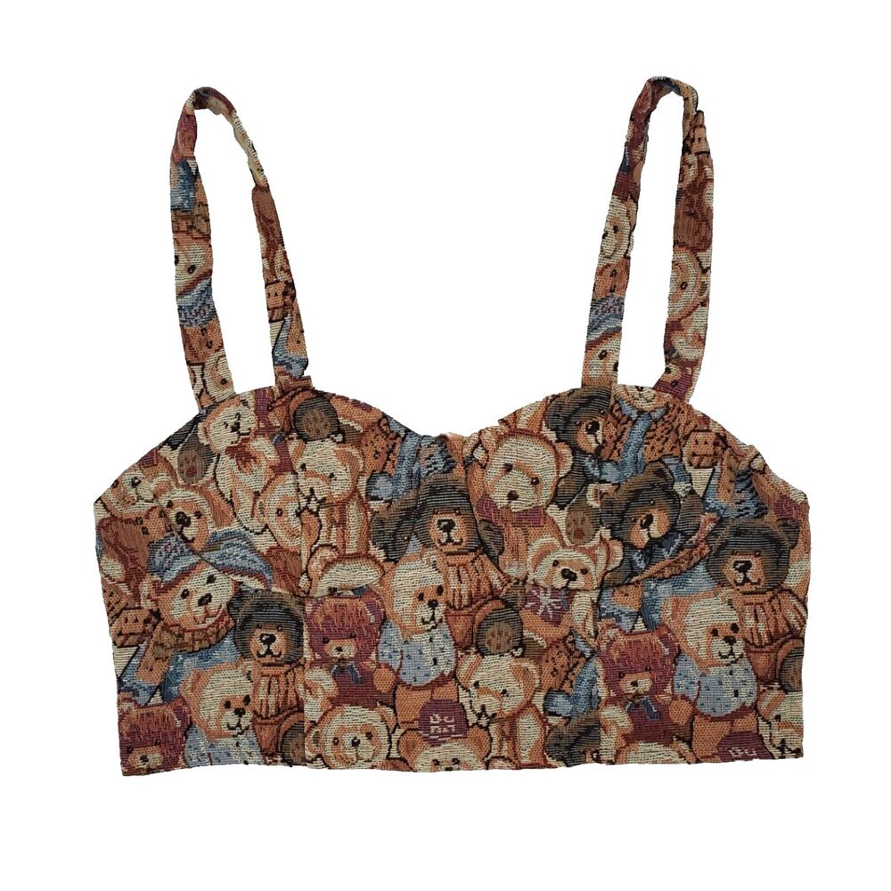 Teddy Bear Tapestry Corset Crop Top M Romantic Renaissance Coquette Regency